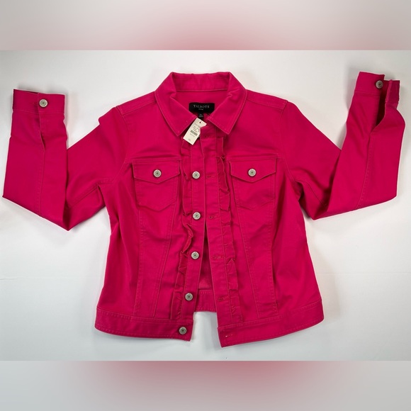 Talbots Classic Denim Jacket w/ Ruffle Front - hot pink, SP - Picture 2 of 11